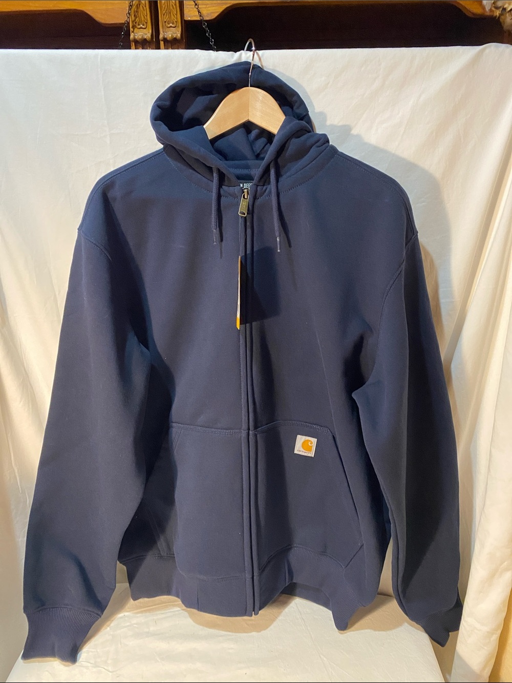 Carhartt Rain Defender Loose Fit Heavy Weight Navy Blue Zip-Up Hooded Jacket L